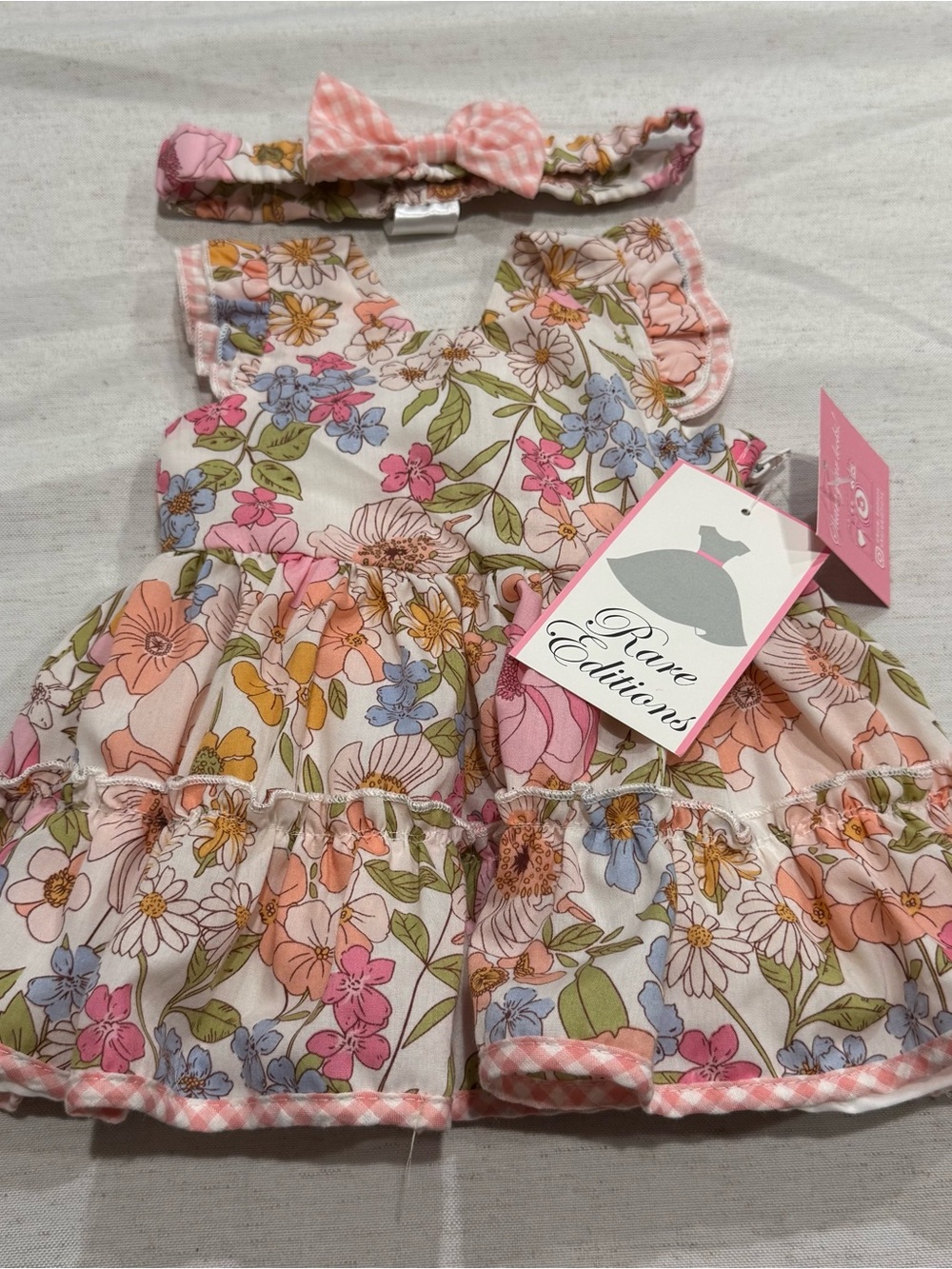 NEW Rare Editions Pink Floral Tiered Dress Tulle Underskirt Matching Headband 3m